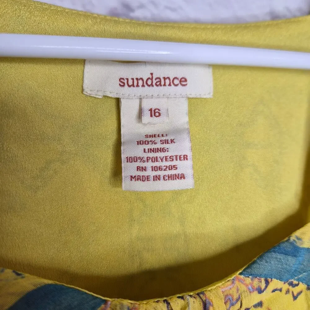 Sundance Silk Halter Top Size 16 Yellow Geometric Aztec Boho Sleeveless Blouse - Picture 5 of 7
